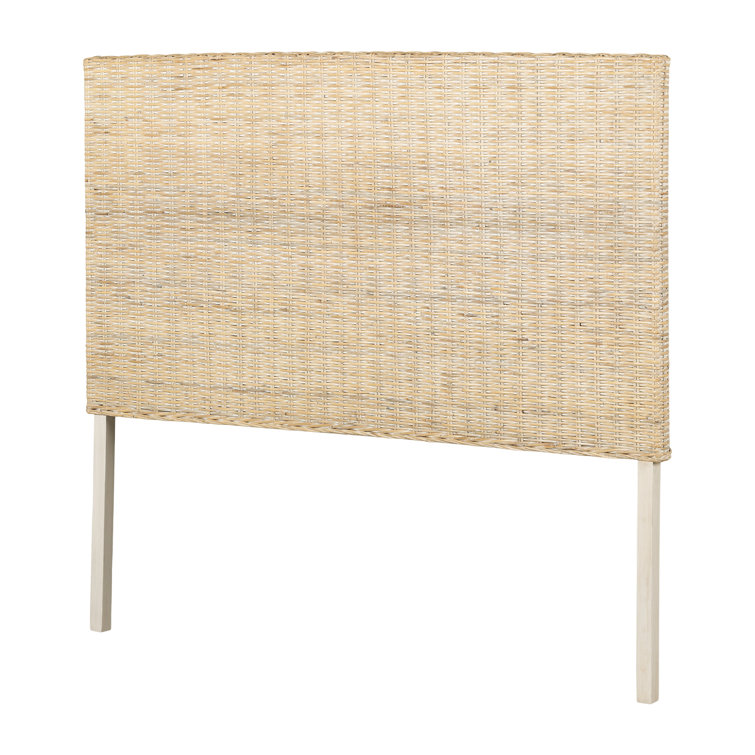 Queen White Washed Rattan Wicker Headboard