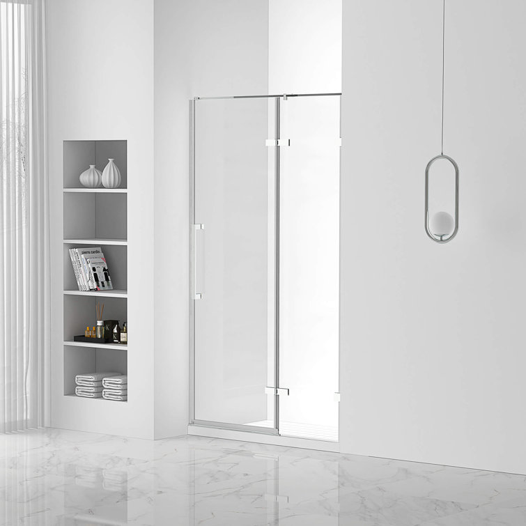 60'' Clear Tempered Glass Hinged Frameless Shower Door with Chrome Finish