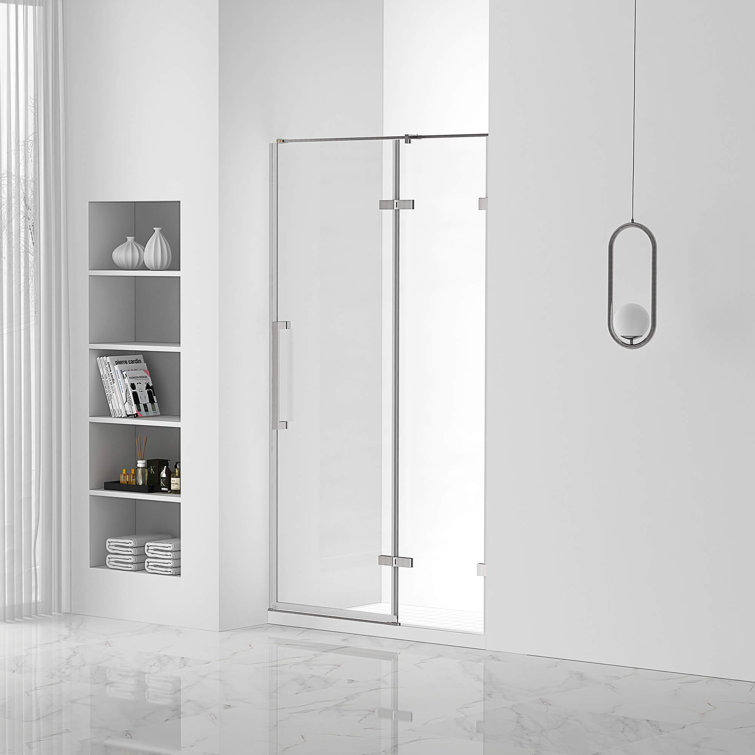 42'' Polished Chrome Hinged Frameless Shower Door with Clear Tempered Glass
