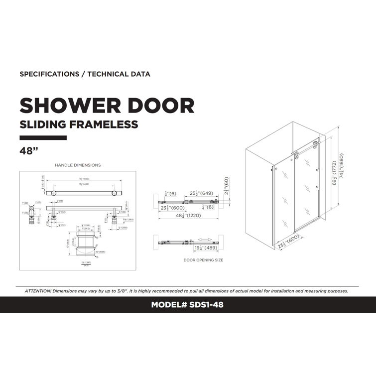 48'' Satin Brass Frameless Sliding Shower Door with Tempered Glass