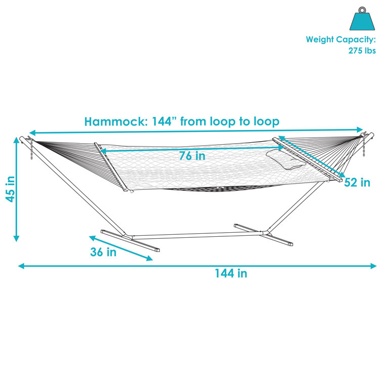 Green and White Stripe Cotton Rope Hammock with Steel Stand
