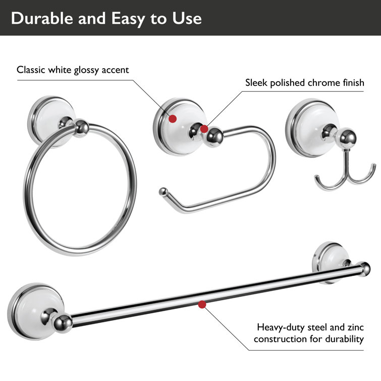 Savannah Polished Chrome and White 4-Piece Bathroom Hardware Set