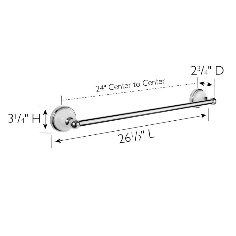 Savannah 24-Inch Polished Chrome and White Wall Mounted Towel Bar