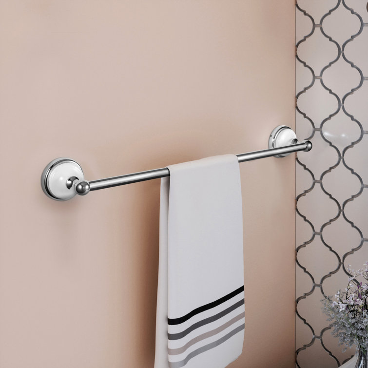 Savannah 24-Inch Polished Chrome and White Wall Mounted Towel Bar