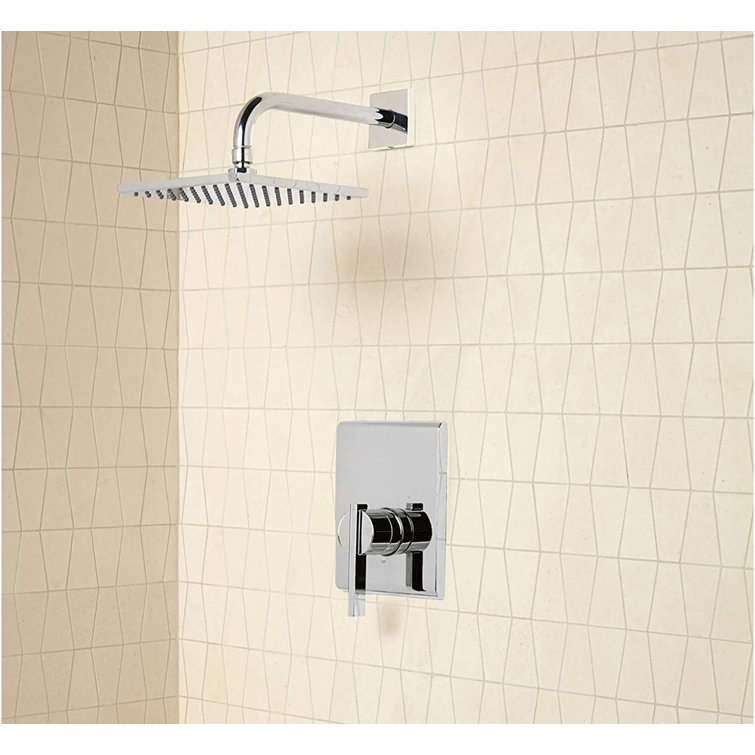 Chrome Square Wall Mounted Rain Shower Faucet Set