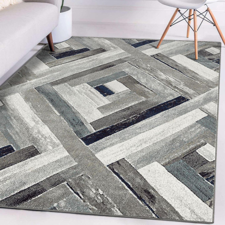 Elegant Gray Geometric 2x3 Synthetic Area Rug