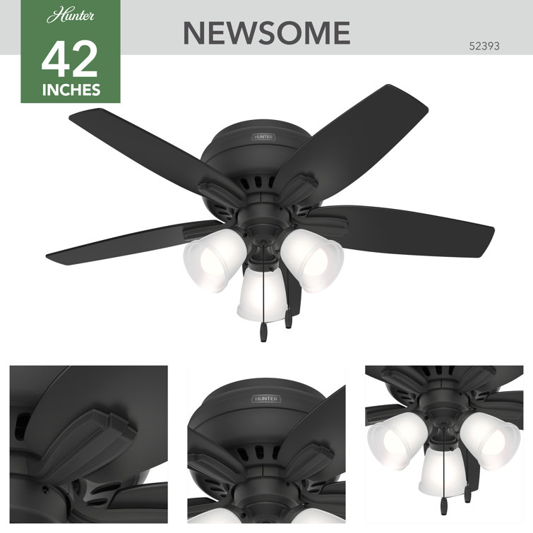 42" Matte Black Low Profile Ceiling Fan with LED Light