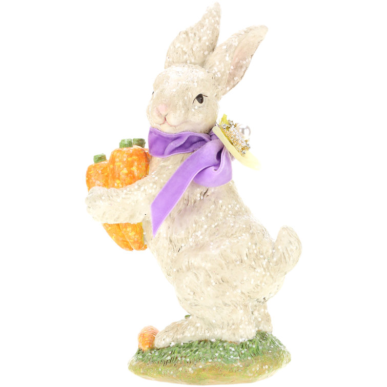 Handmade White Crystal Bunny Figurine with Carrots