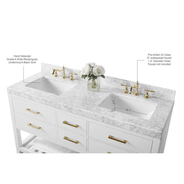 Elizabeth 60'' White Marble Double Vanity with Gold Hardware