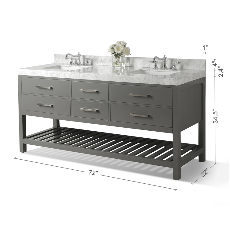 Elizabeth 72'' Sapphire Gray Double Sink Vanity with Marble Top