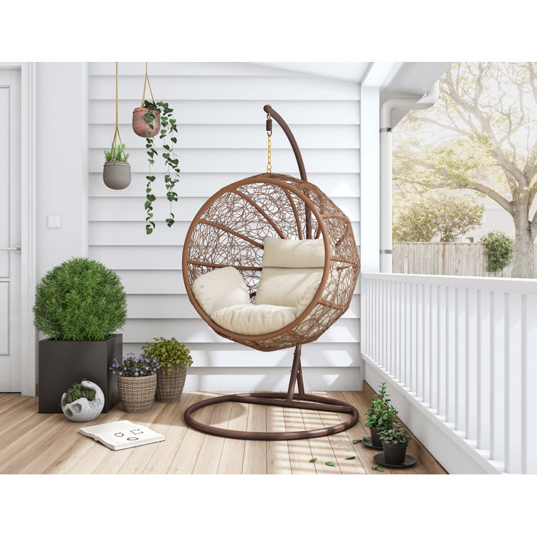 Zolo Cream Rattan & Metal Hanging Lounge Chair with Cushions