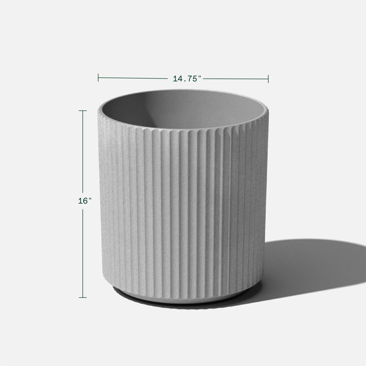 Gray 16" Plastic-Stone Round Fluted Planter