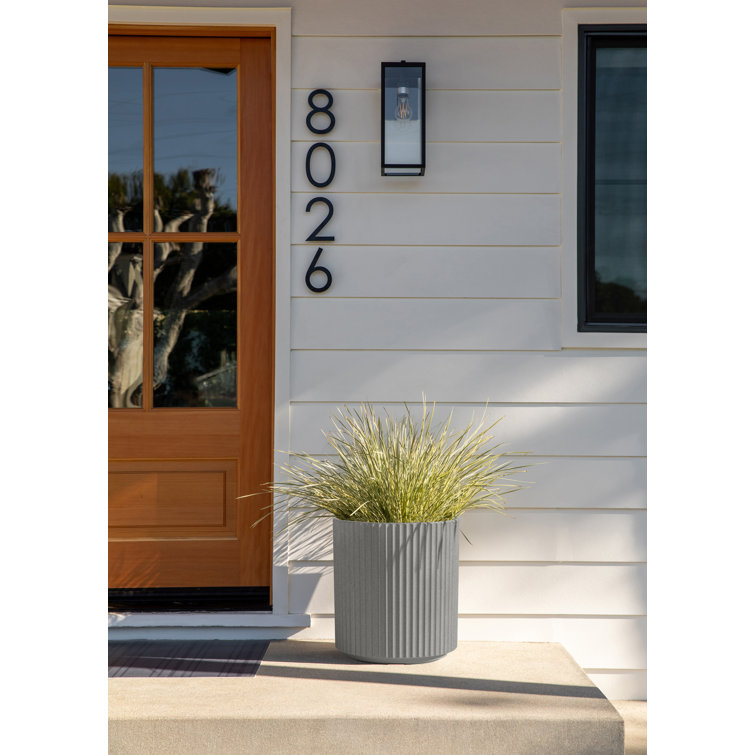 Gray 16" Plastic-Stone Round Fluted Planter