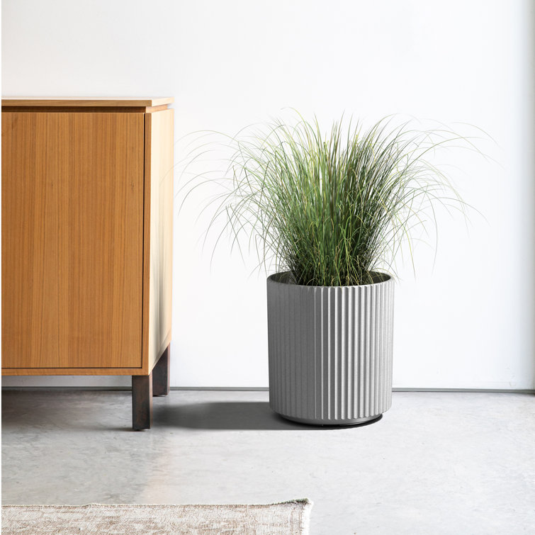 Gray 16" Plastic-Stone Round Fluted Planter