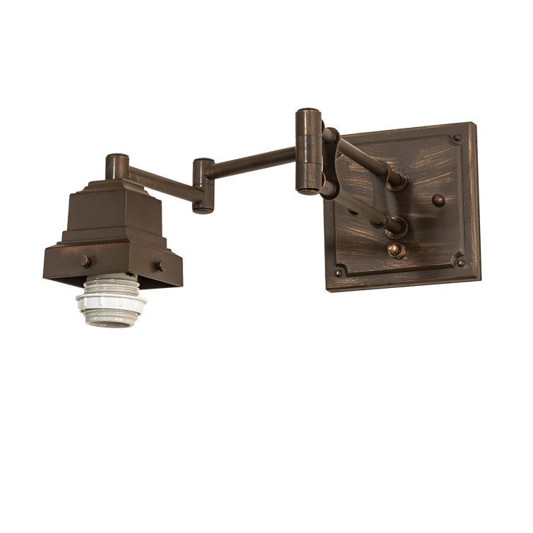 Antique Brass Swing Arm Sconce with Amber Glass Shade