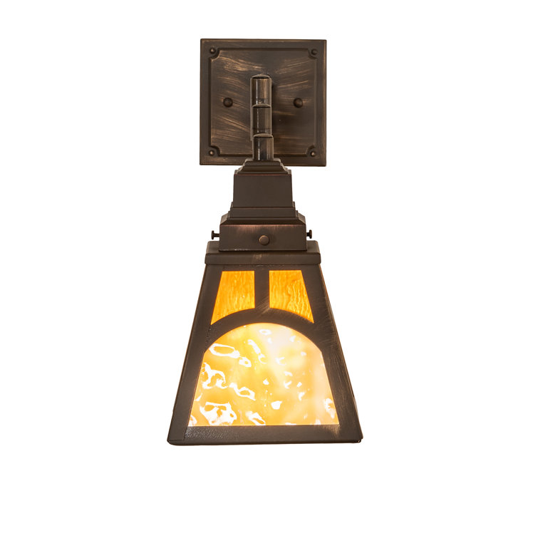 Antique Brass Swing Arm Sconce with Amber Glass Shade