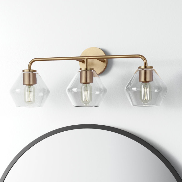 Satin Brass 3-Light Dimmable Vanity Light with Clear Glass Shades
