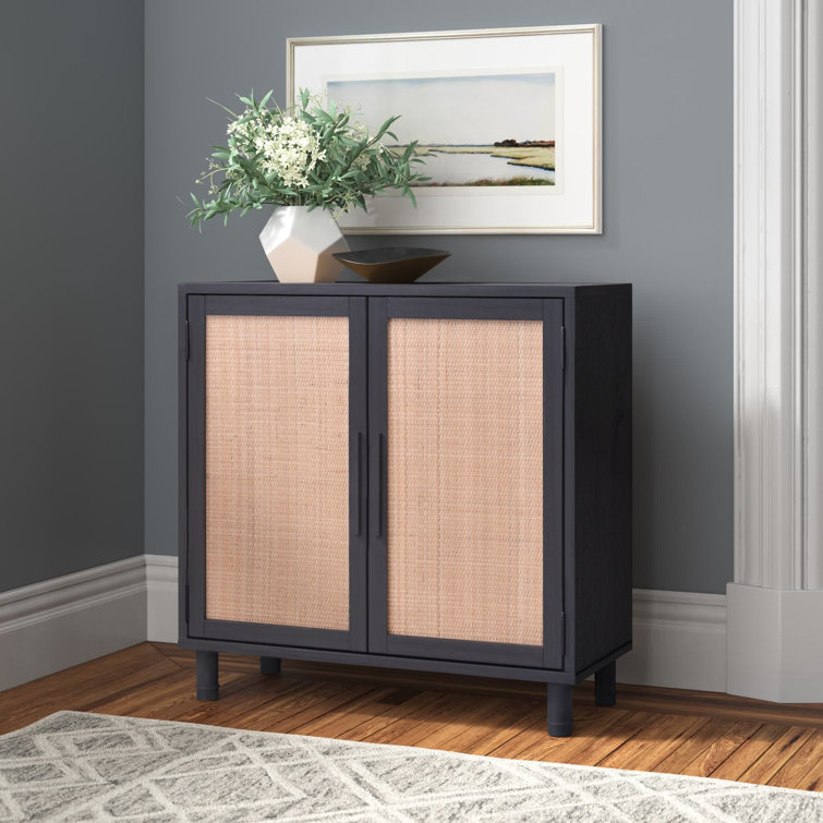 Delancey Boho-Modern Black/Brown Rattan 2-Door Storage Cabinet