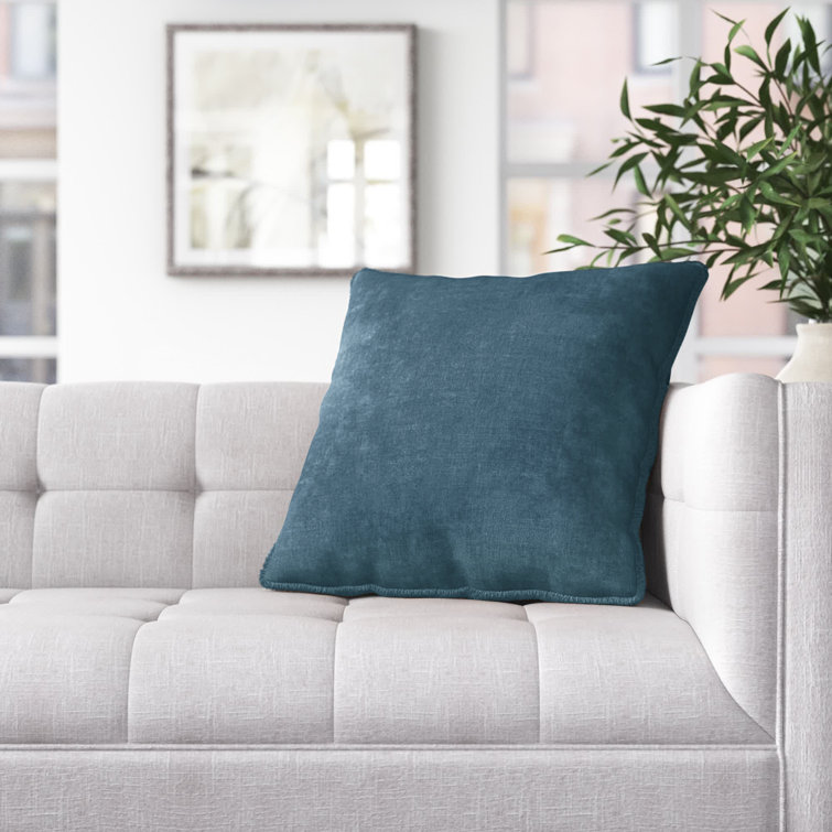 Tan Cotton Square Embroidered Throw Pillow with Fringed Edges