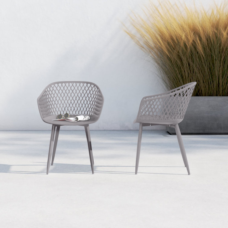 Gray Plastic and Metal Waterproof Dining Armchair Set