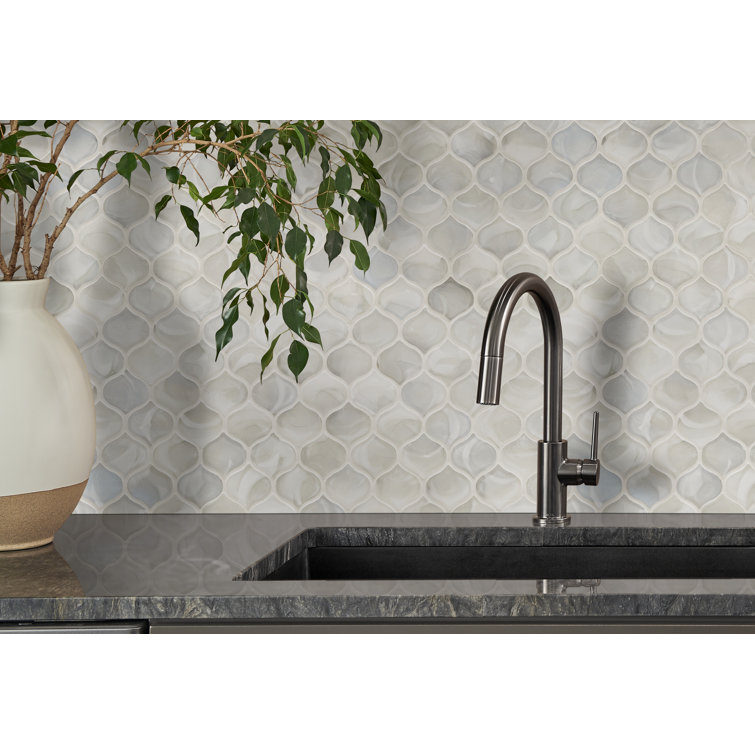 Pearla Arabesque White Glass Mesh Mounted Mosaic Wall Tile