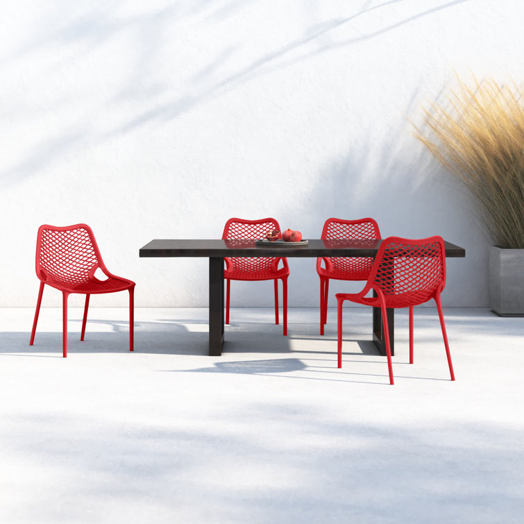 Red Stackable Plastic Outdoor Dining Chairs, Set of 2
