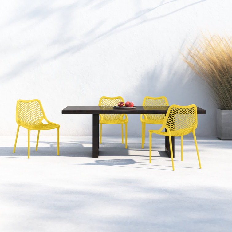 Yellow Stackable UV Resistant Plastic Outdoor Dining Chairs, Set of 2