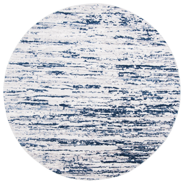 Amelia 8' Round Grey and Navy Abstract Synthetic Rug