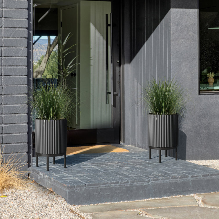 Modern Black Raised Demi Planter with Stand, 15"x22"