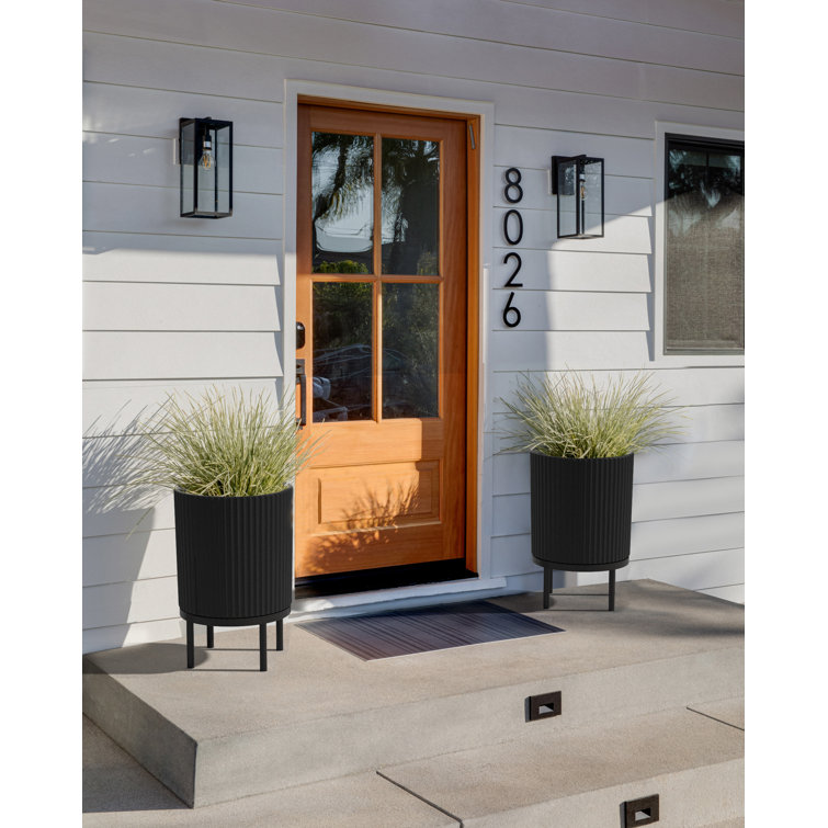Modern Black Raised Demi Planter with Stand, 15"x22"