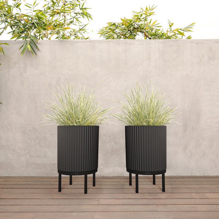Modern Black Raised Demi Planter with Stand, 15"x22"