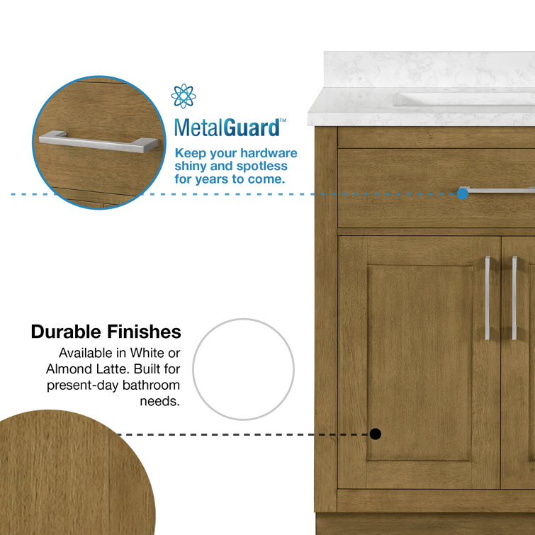 Almond Latte 30" Freestanding Bathroom Vanity with Marble Countertop