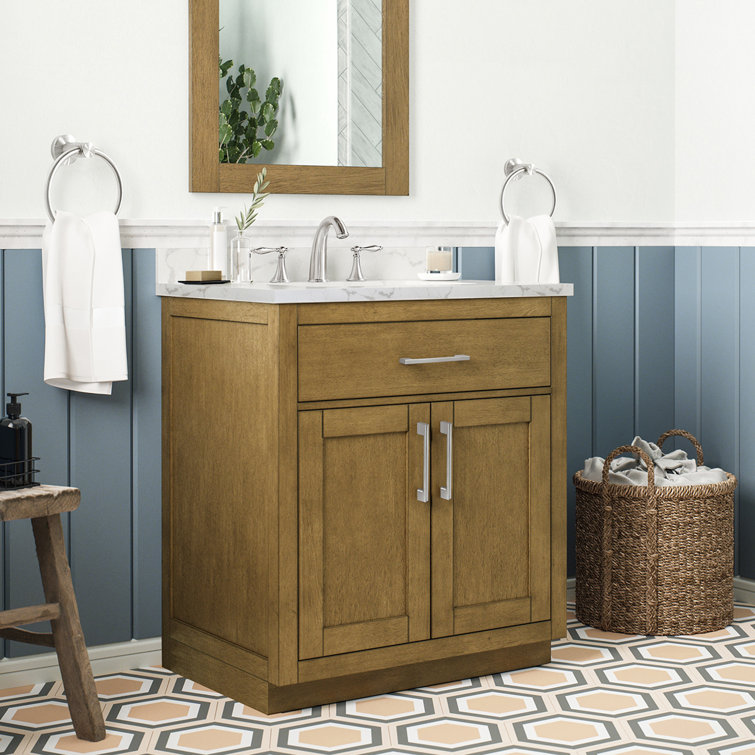 Almond Latte 30" Freestanding Bathroom Vanity with Marble Countertop