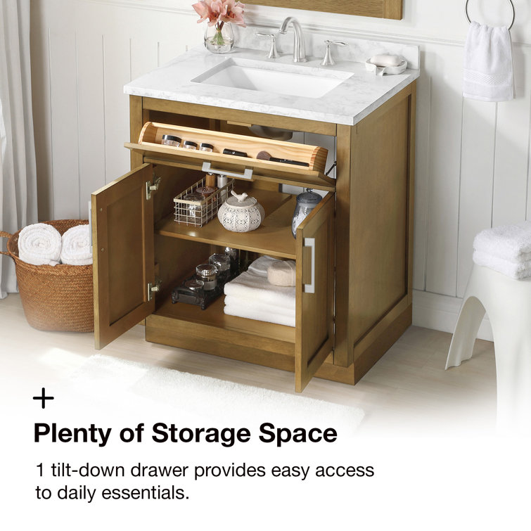 Almond Latte 30" Freestanding Bathroom Vanity with Marble Countertop