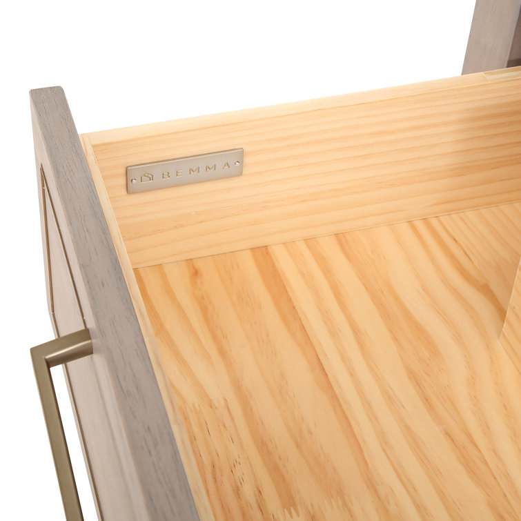 Walnut and Satin Brass Single Bathroom Vanity with White Quartz Top