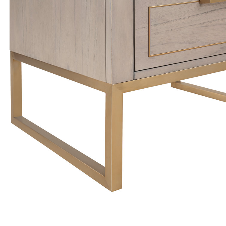 Walnut and Satin Brass Single Bathroom Vanity with White Quartz Top