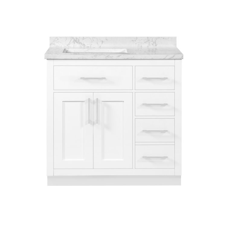 Athea 36" Pure White Freestanding Bathroom Vanity with Marble Countertop