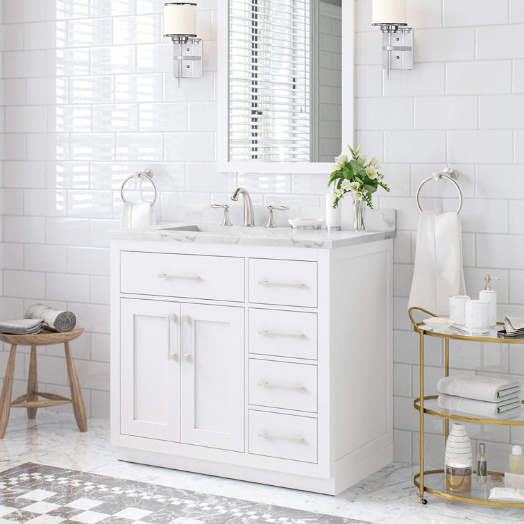 Athea 36" Pure White Freestanding Bathroom Vanity with Marble Countertop