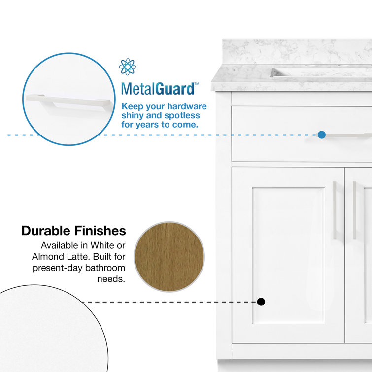 Athea 36" Pure White Freestanding Bathroom Vanity with Marble Countertop