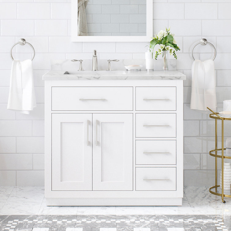 Athea 36" Pure White Freestanding Bathroom Vanity with Marble Countertop
