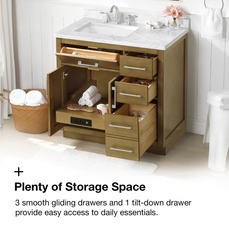 Athea 36'' Almond Latte Freestanding Bathroom Vanity with Marble Top