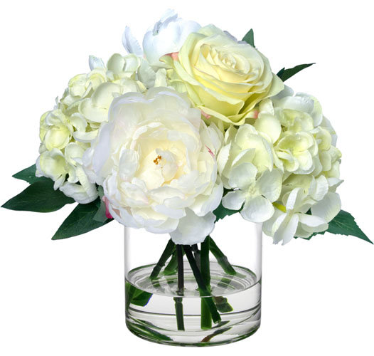 Cream Faux Silk Rose, Peony, and Hydrangea Bouquet