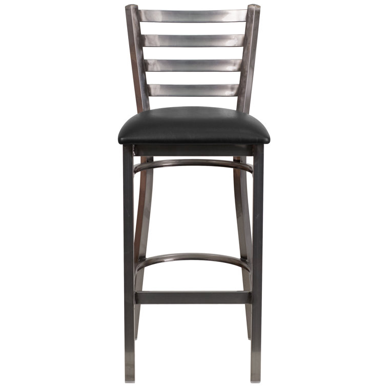 Luxe Black Vinyl and Clear Coated Metal Ladder Back Barstool