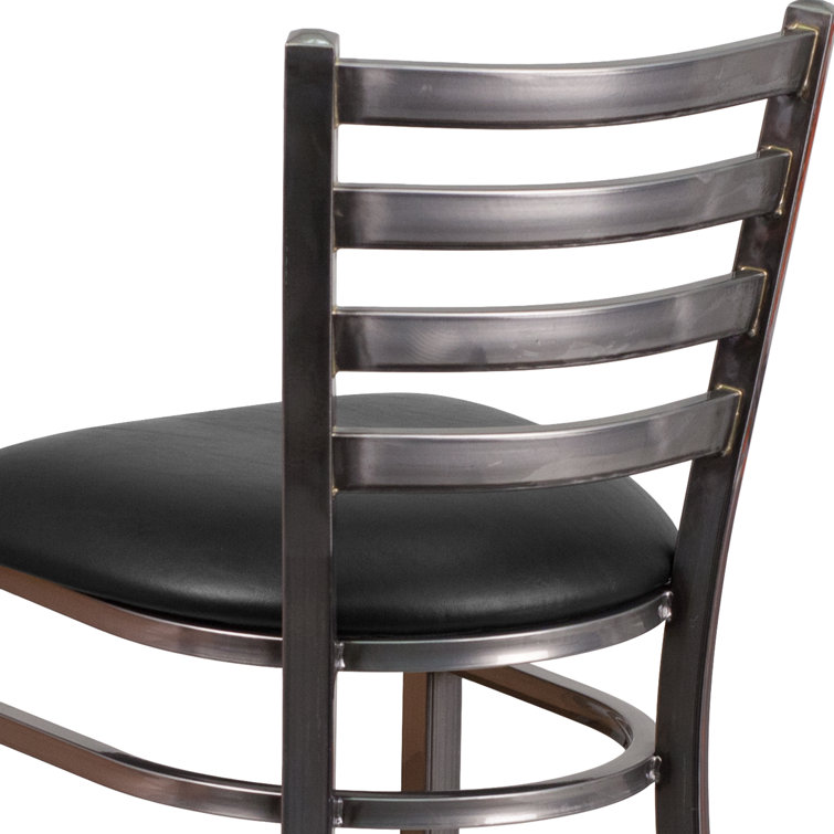 Luxe Black Vinyl and Clear Coated Metal Ladder Back Barstool
