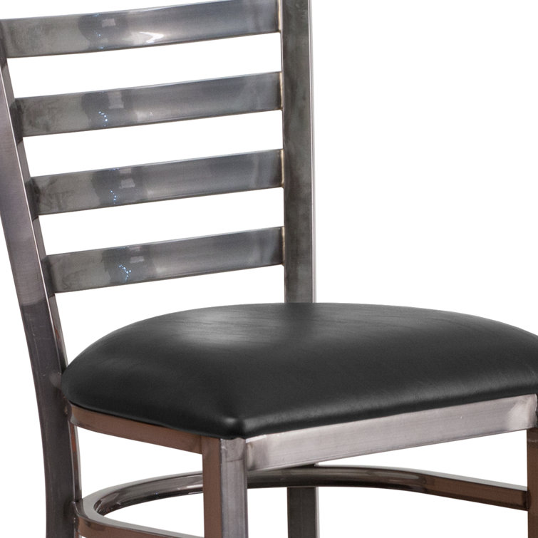 Luxe Black Vinyl and Clear Coated Metal Ladder Back Barstool