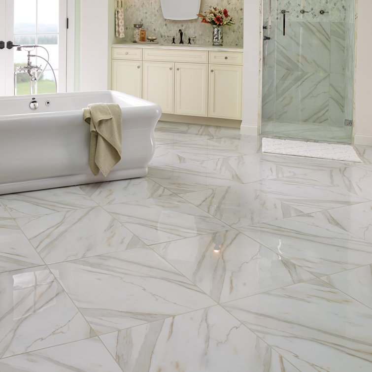Calacatta Ivory 24'' x 24'' Glazed Polished Porcelain Tile