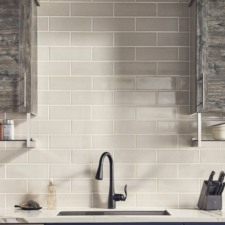 Portico Pearl Glossy Ceramic Subway Wall Tile, 4" x 12"