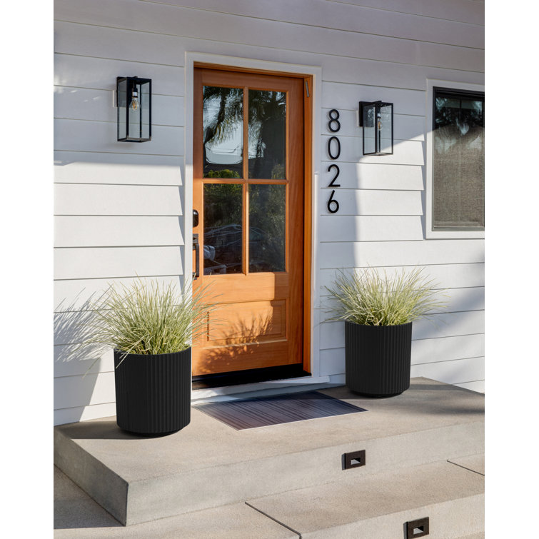 Demi 20" Black Plastic-Stone Round Planter Set - 2 Pack