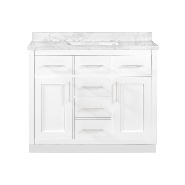 Athea 42" Pure White Freestanding Bathroom Vanity with Marble Countertop