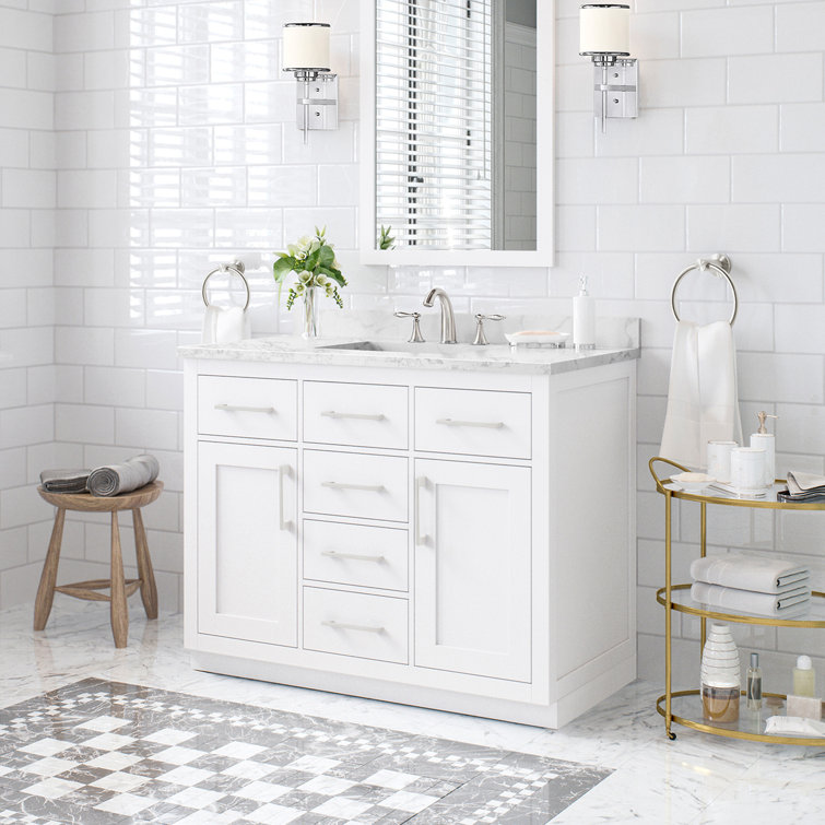 Athea 42" Pure White Freestanding Bathroom Vanity with Marble Countertop